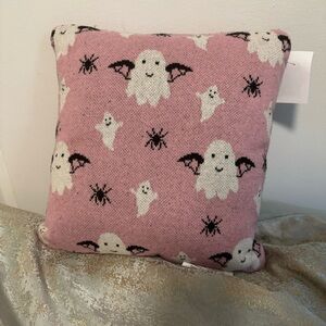 Goblin and Ghoul Pink Bat Ghost Pillow with Spiders